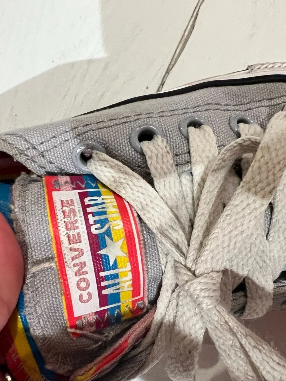 Converse Kids Low Top Sneakers in Gray with Rainbow Trim
